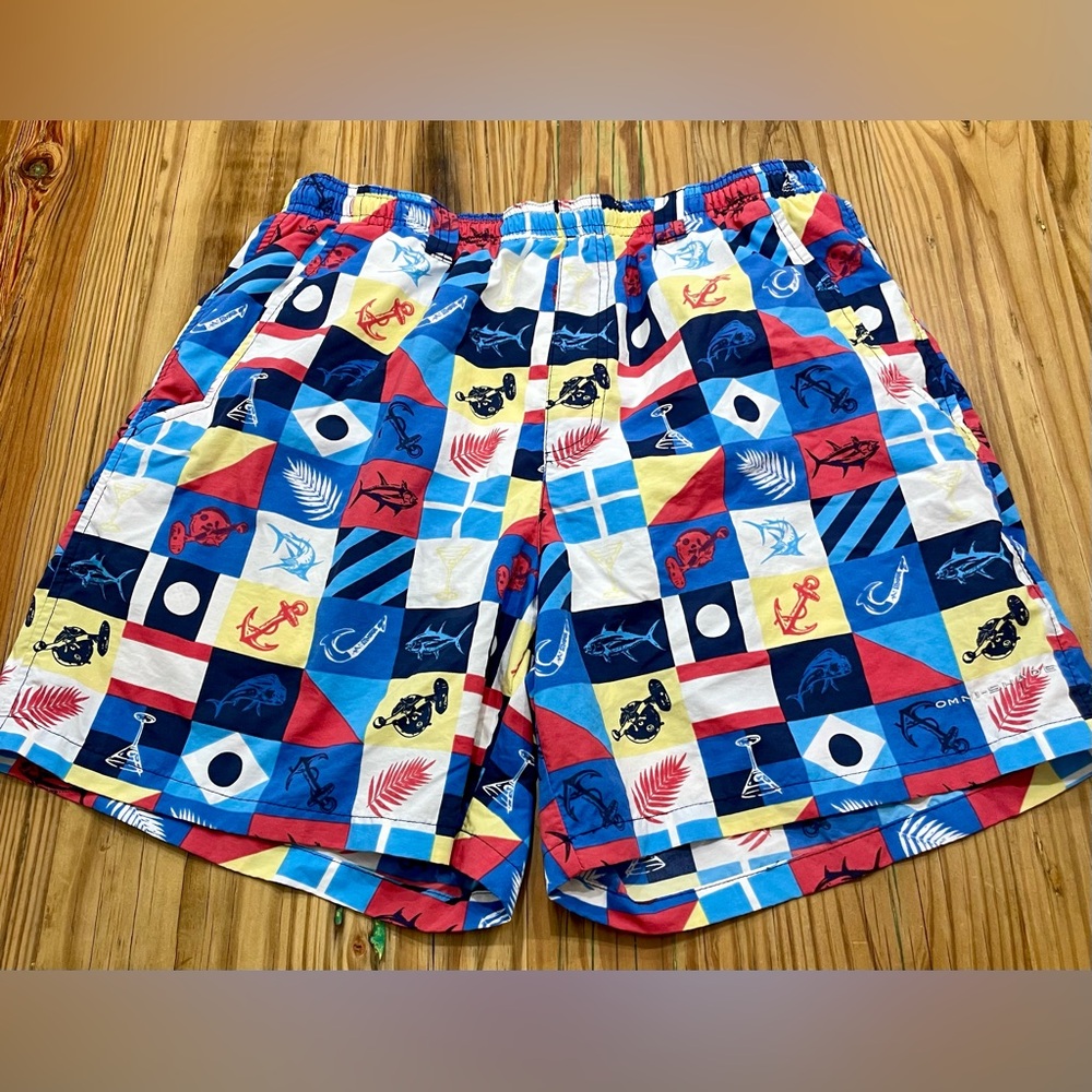 Columbia Mens PFG Swim Trunks Shorts Medium Fish Blue Omni Shade Swimwear Beach